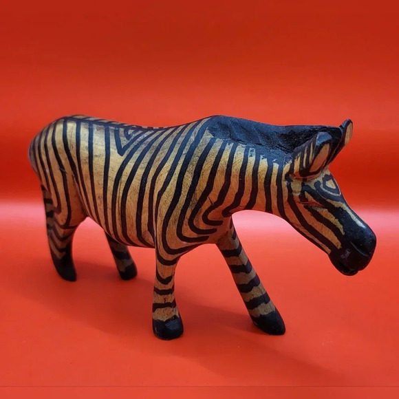 Other - Hand Carved Wood Zebra Figurine African Decore 5x3 inch